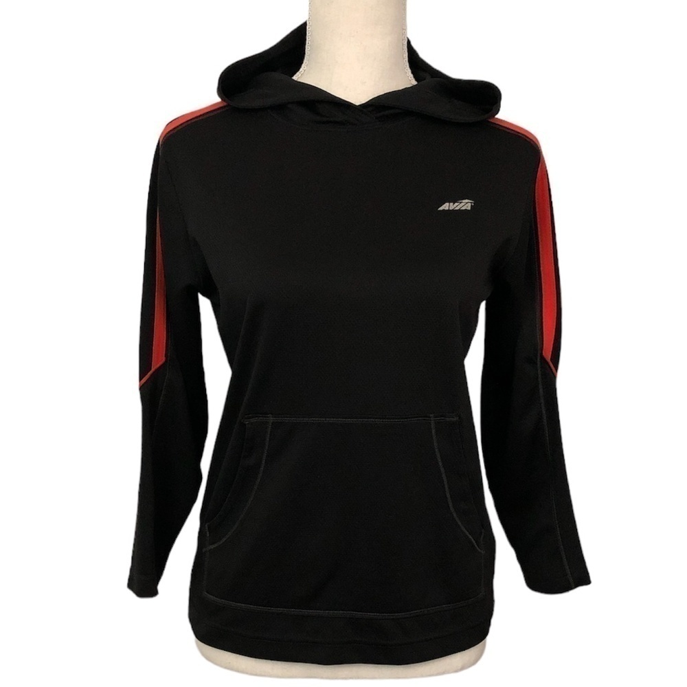 AVIA Sweatshirt Boy's Size Medium 10-12 Black Red Hood Pullover Hoodie